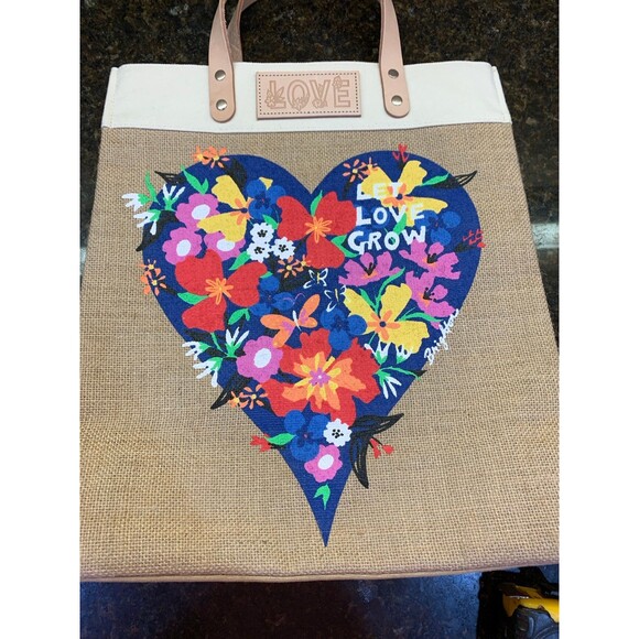 Brighton Let Love Grow Burlap Tote Bag Like New - Picture 3 of 7
